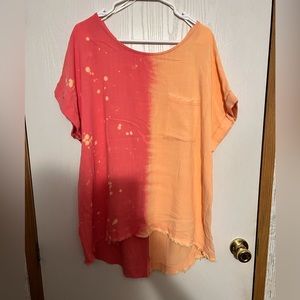 Peach and coral short sleeve top